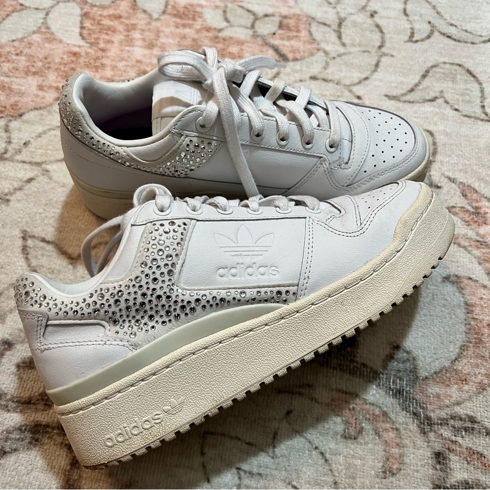 Adidas rhinestone white sneakers